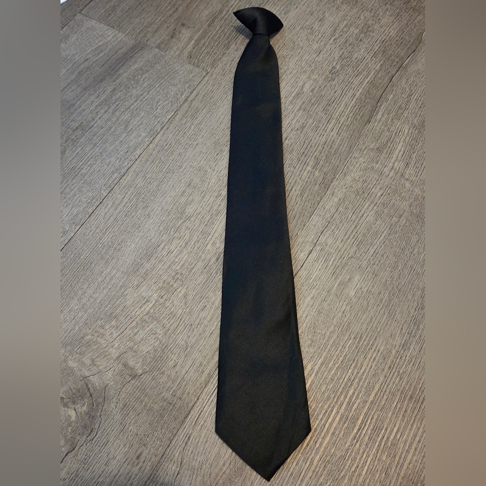 Mens Black Clip On Tie 100% Polyester
